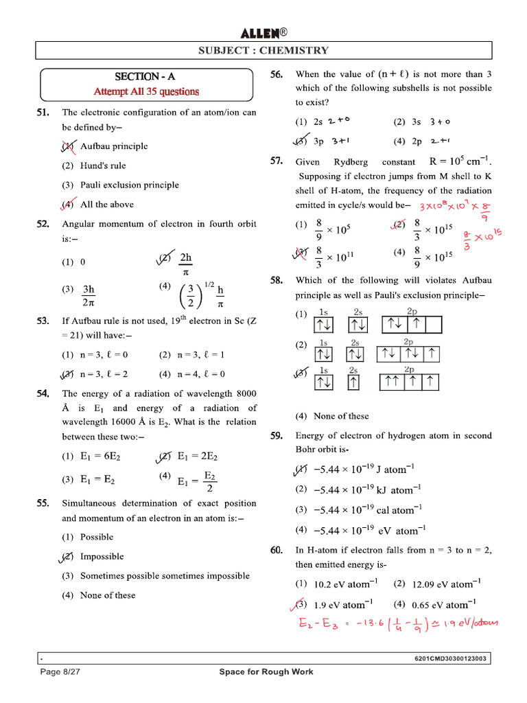 SC - Atomic Structure - Practice Test Paper | PDF