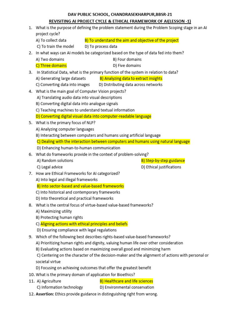 AI Project Cycle & Ethical Frameworks Guide | PDF | Artificial ...
