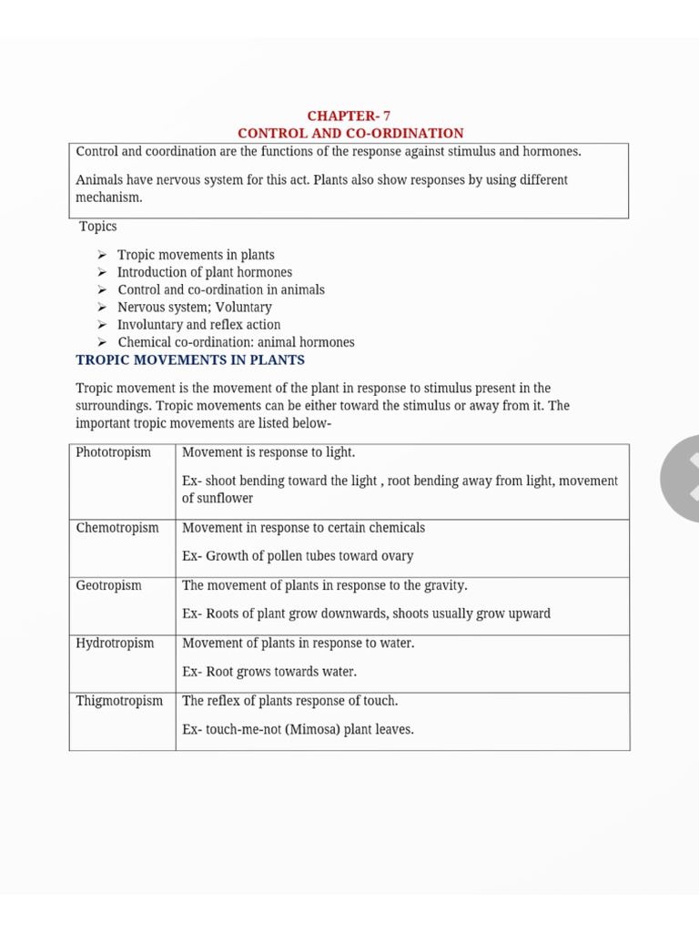 Control and Coordination Short Revision Notes | PDF