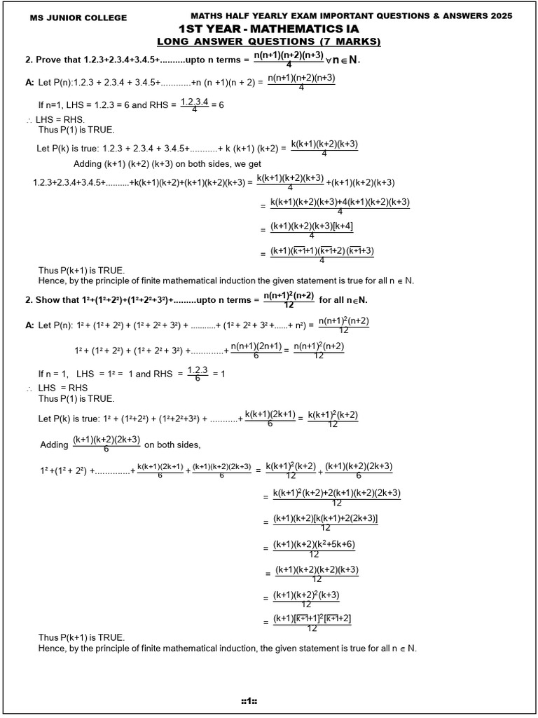 Important Maths Questions & Answers 2025 | PDF | Mathematics