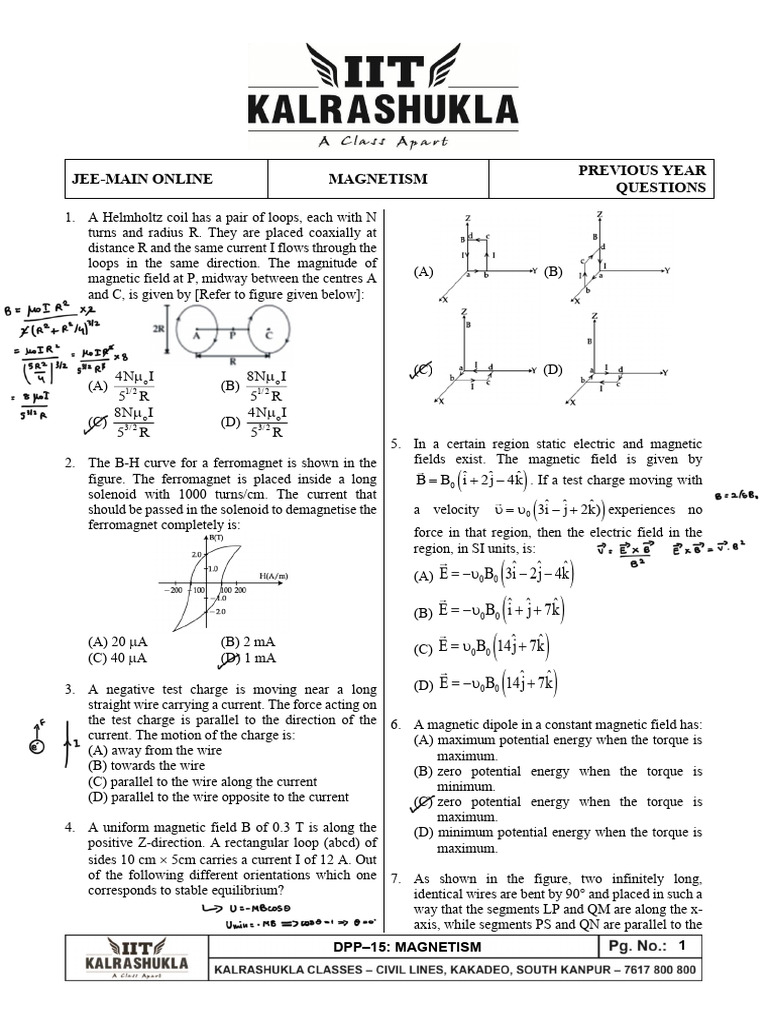 15-Magnetism (JEE MAIN Online) | PDF | Magnetic Field | Magnetism