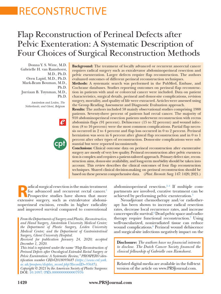 Flap Reconstruction of Perineal Defects After Pelvic Exenteration: A ...