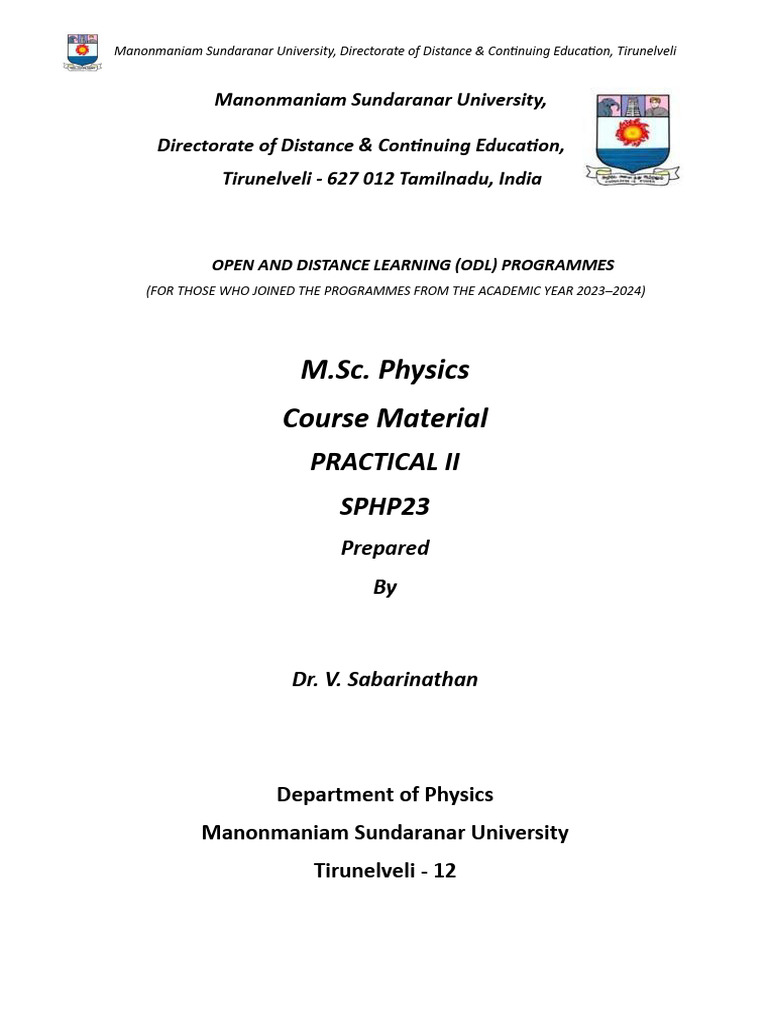 ODL M.Sc. Physics Practical II Guide | PDF | Electronic Filter | Low ...