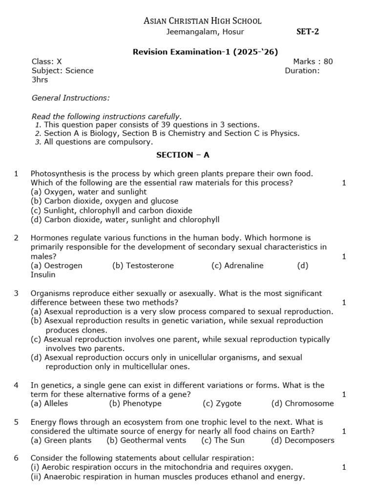 Science RE-1, SET-1 Question Paper | PDF | Cellular Respiration ...