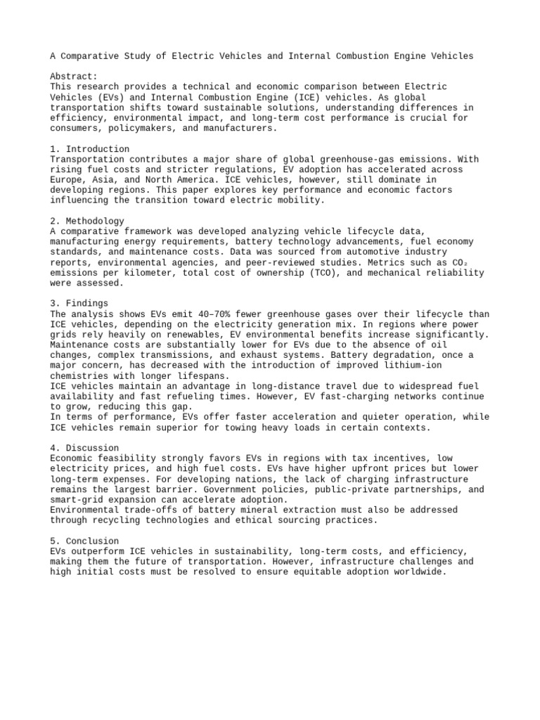 EVs vs ICE Vehicles: A Comparative Study | PDF | Electric Vehicle ...