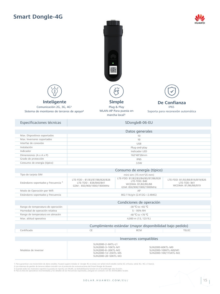 Especificaciones del Smart Dongle 4G Huawei | PDF | 3 G | Gsm