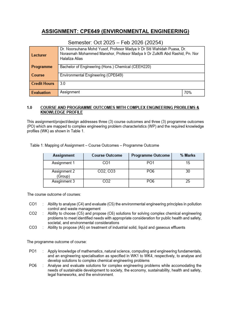 Environmental Engineering Assignment CPE649 | PDF | Oil Refinery | Effluent