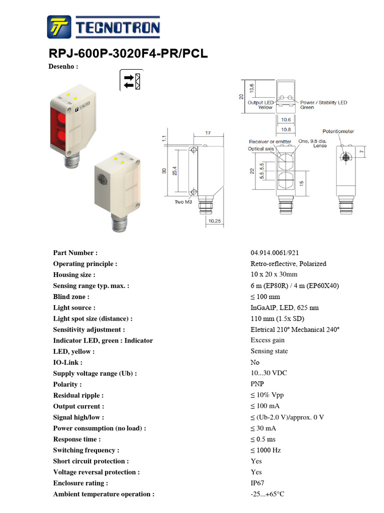 RPJ-600P-3020F4-PR/PCL Sensor Specs | PDF