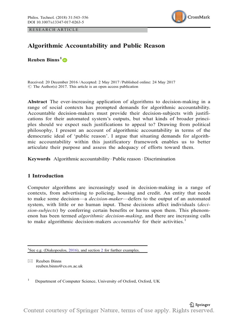 Algorithmic Accountability and Public Reason | PDF | John Rawls | Reason