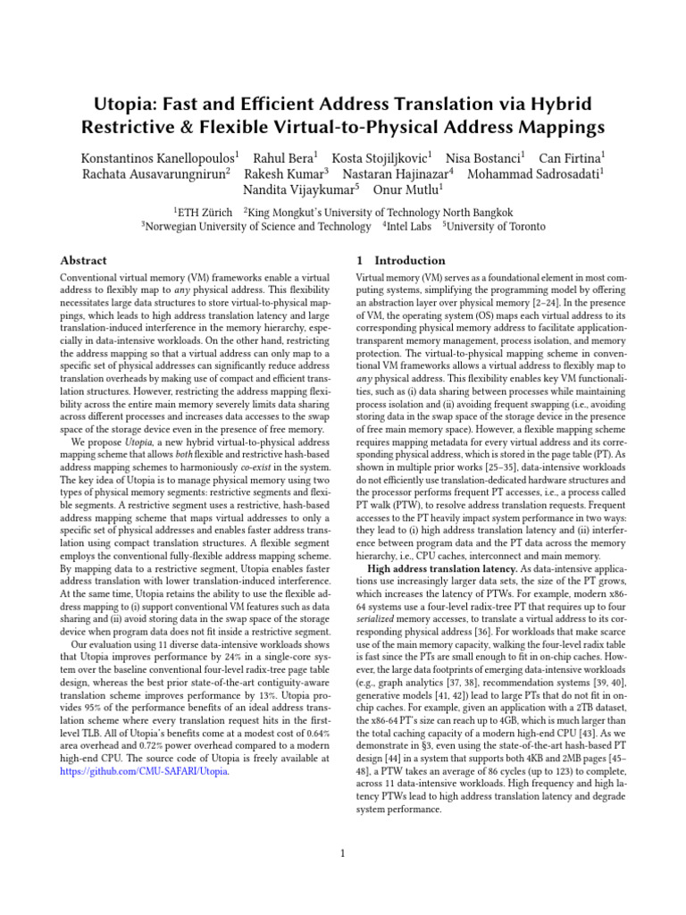 Utopia: Fast and Efficient Address Translation Via Hybrid Restrictive ...