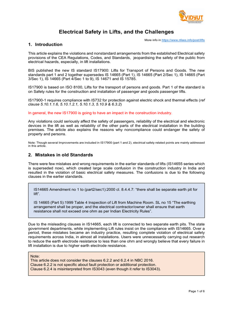 Electrical Safety in Lifts and Elevators | PDF | Electric Power ...