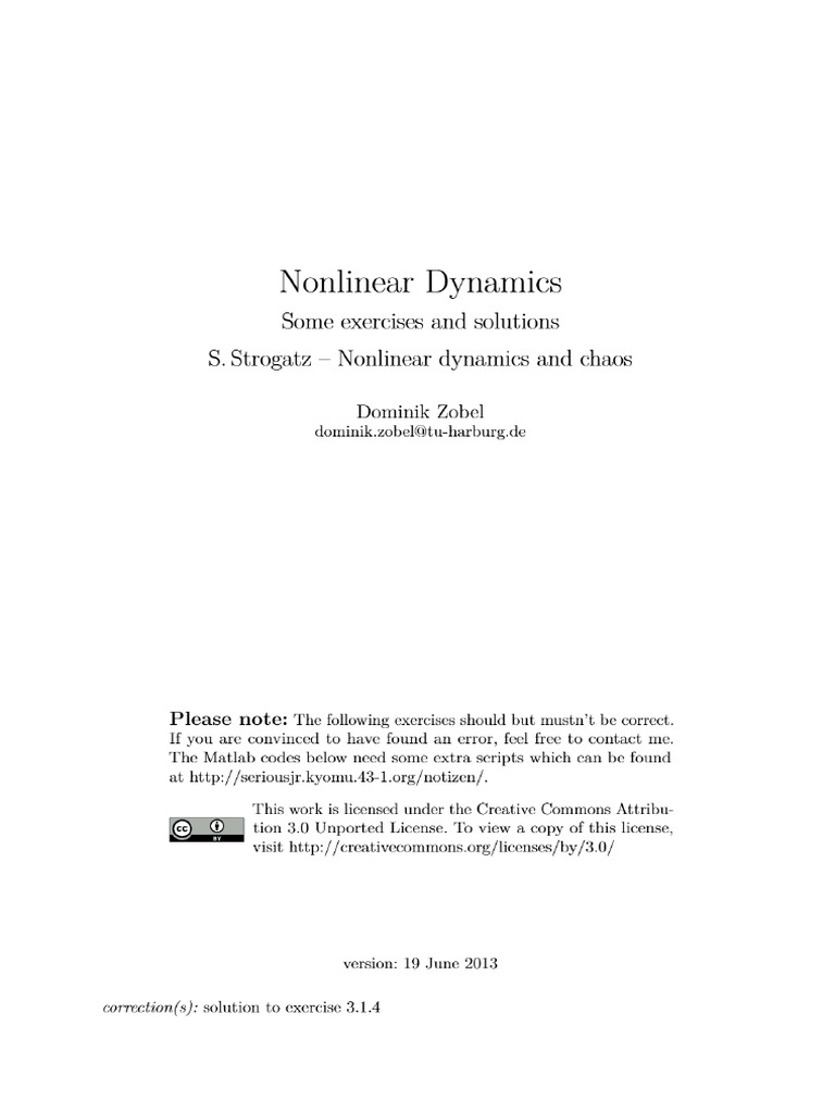 Nonlinear Dynamics Exercises and Solutions | PDF