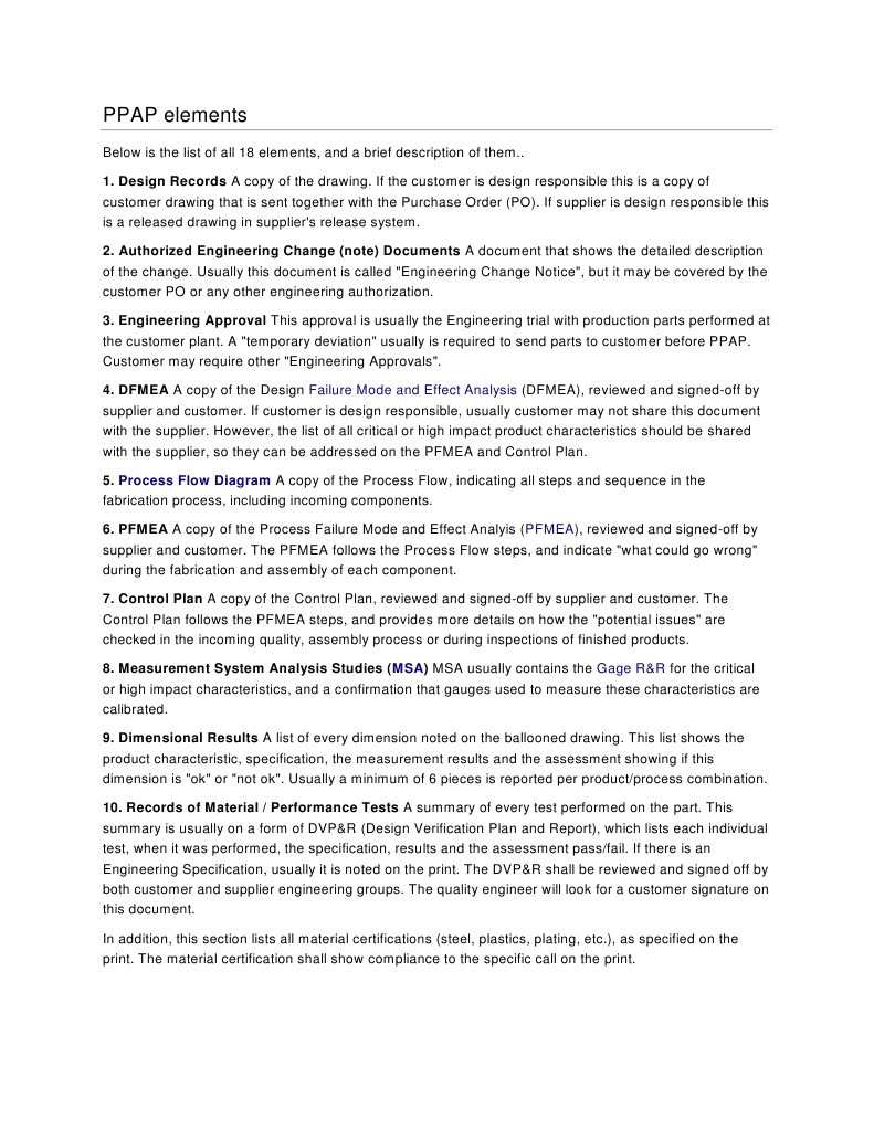 PPAP Elements | PDF | Specification (Technical Standard) | Verification ...