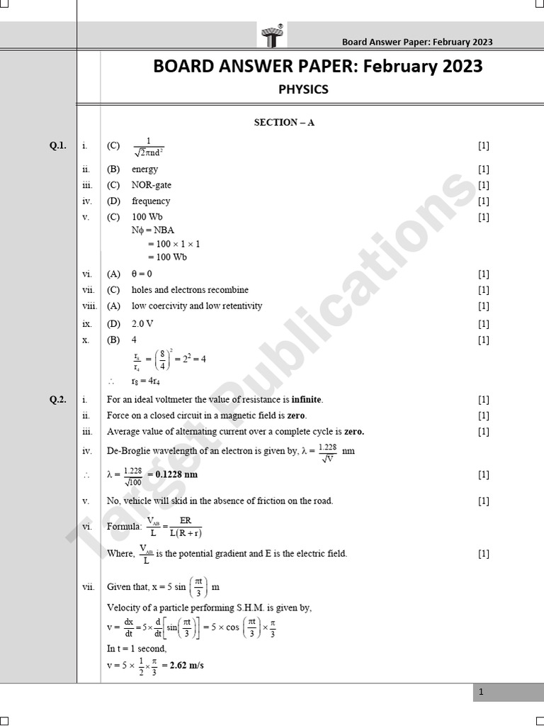 Board Question Paper February 2023 Solution Final1677594384 | PDF ...
