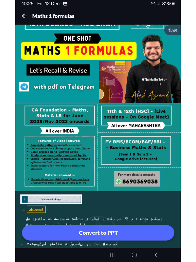 Maths 1 Formula | PDF