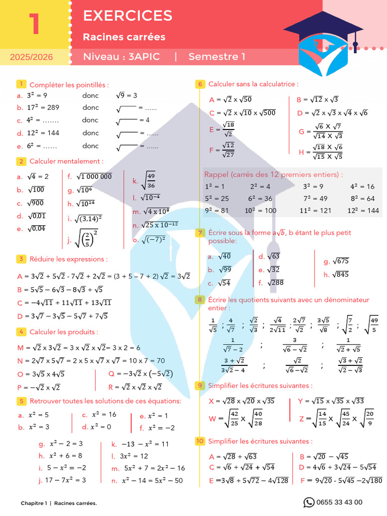 Exercices sur les racines carrées | PDF | Mathématiques