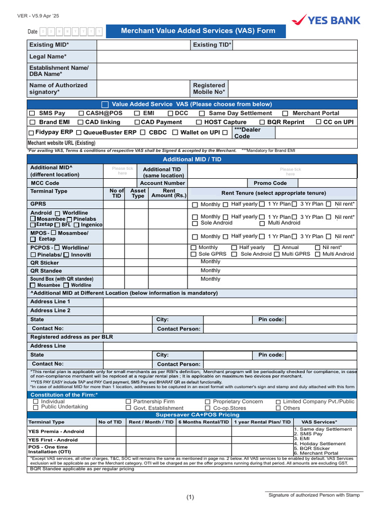 Merchant Value Added Services Form | PDF | Payments | Financial Services