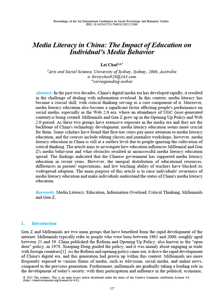 Media Literacy Education in China | PDF | Critical Thinking | Literacy