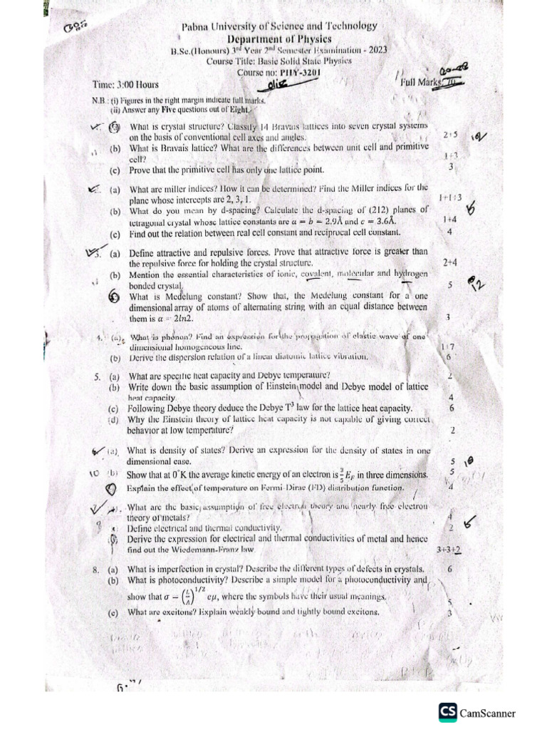 Basic Solid State Physics SF Question | PDF
