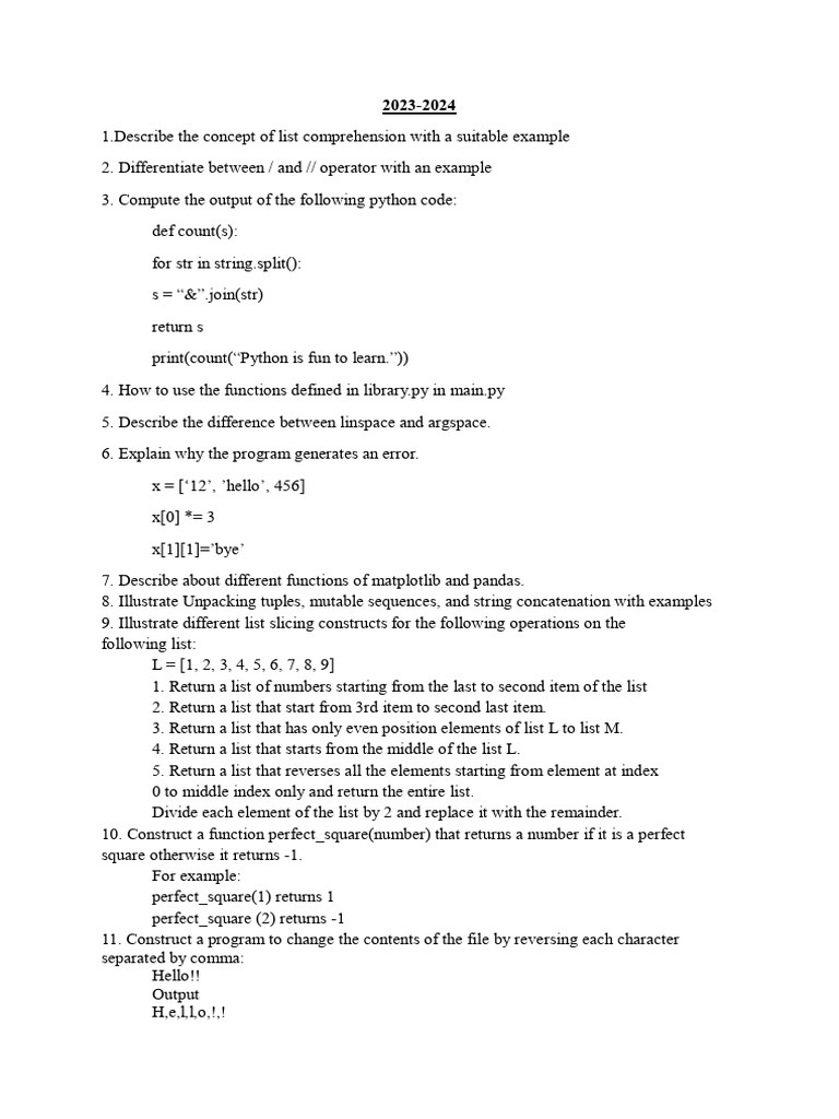 Python Programming Concepts and Examples | PDF | Python (Programming ...