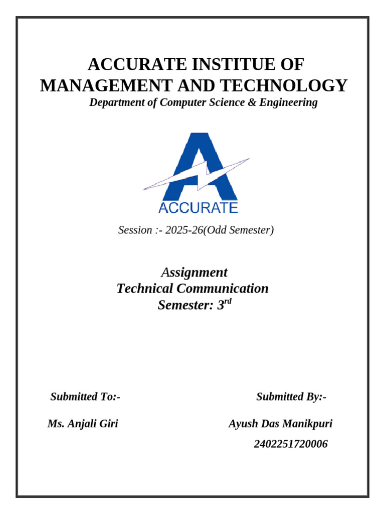 Technical Communication Assignment 2025-26 | PDF