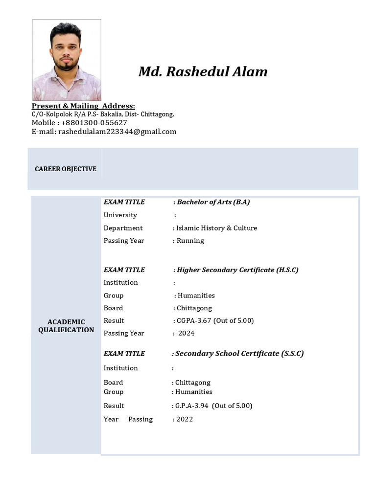 Resume of Md. Rashedul Alam | PDF