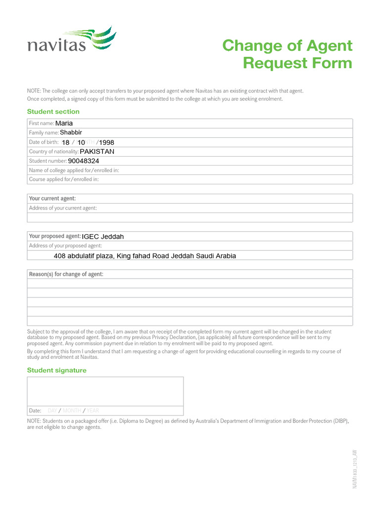 Change of Agent Request Form | PDF