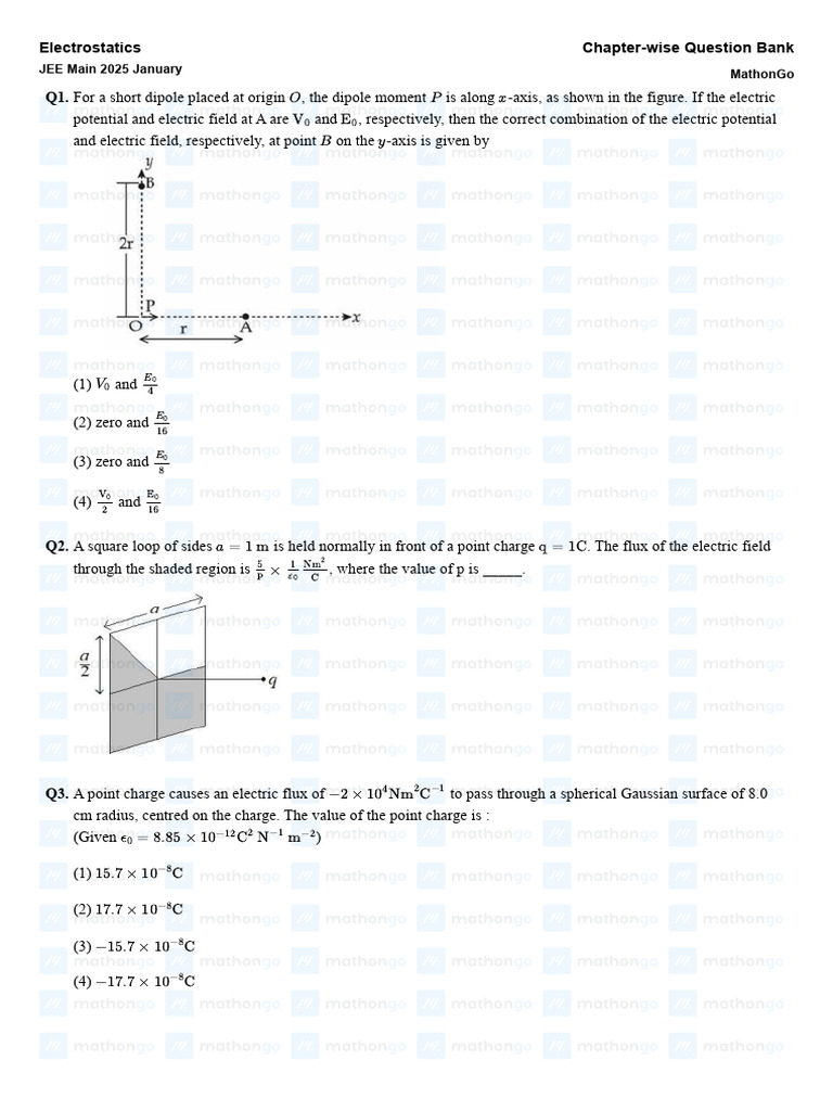 JEE Main 2025 Electrostatics Question Bank | PDF | Electric Field | Force