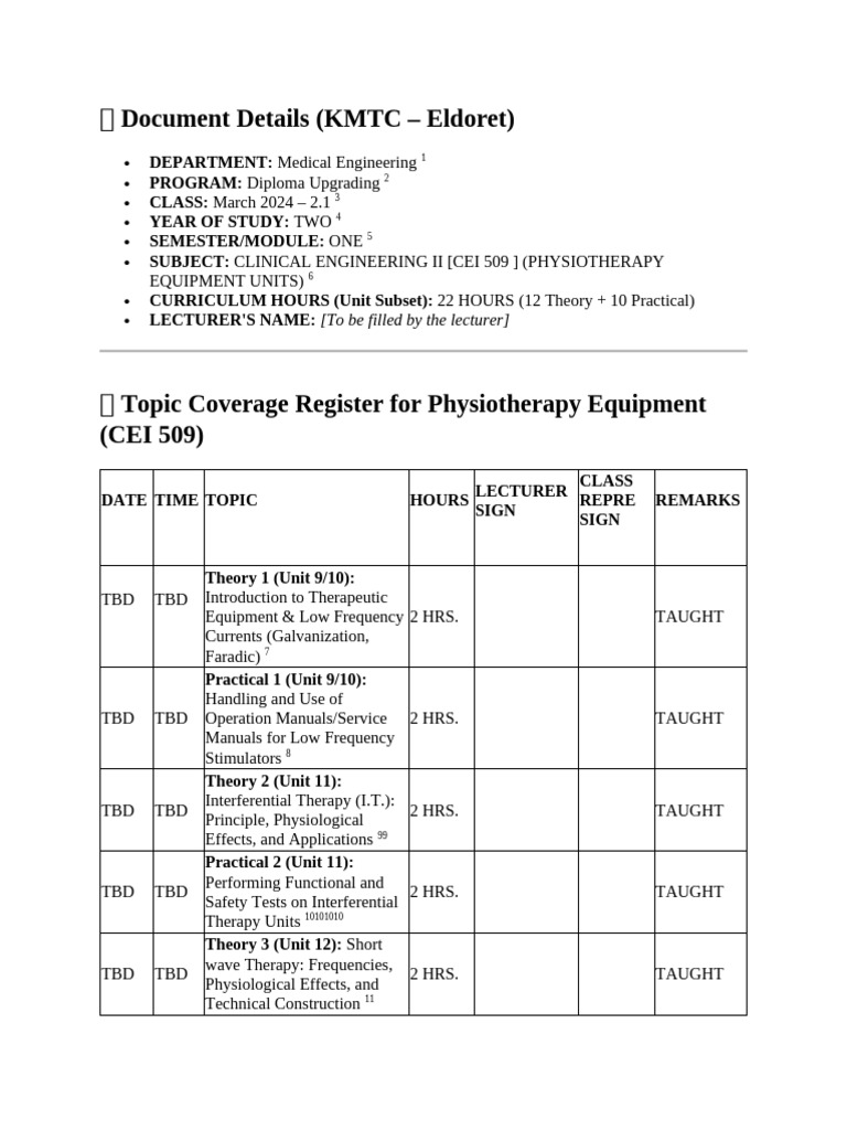 Clinical Engineering II Course Outline | PDF | Physical Therapy ...