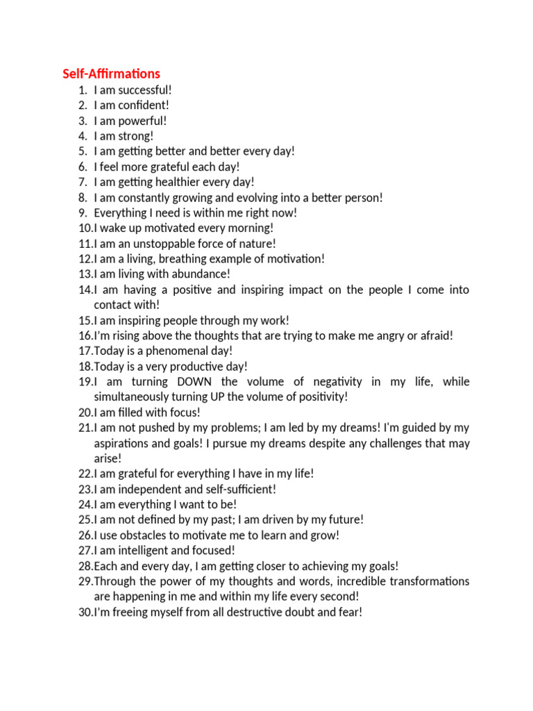 Powerful Self-Affirmations for Success | PDF | Critical Thinking | Thought