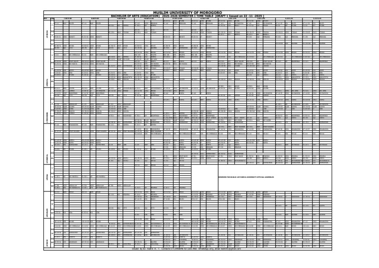 Baed Draft 1 Mum Time Table 2025.2026 | PDF