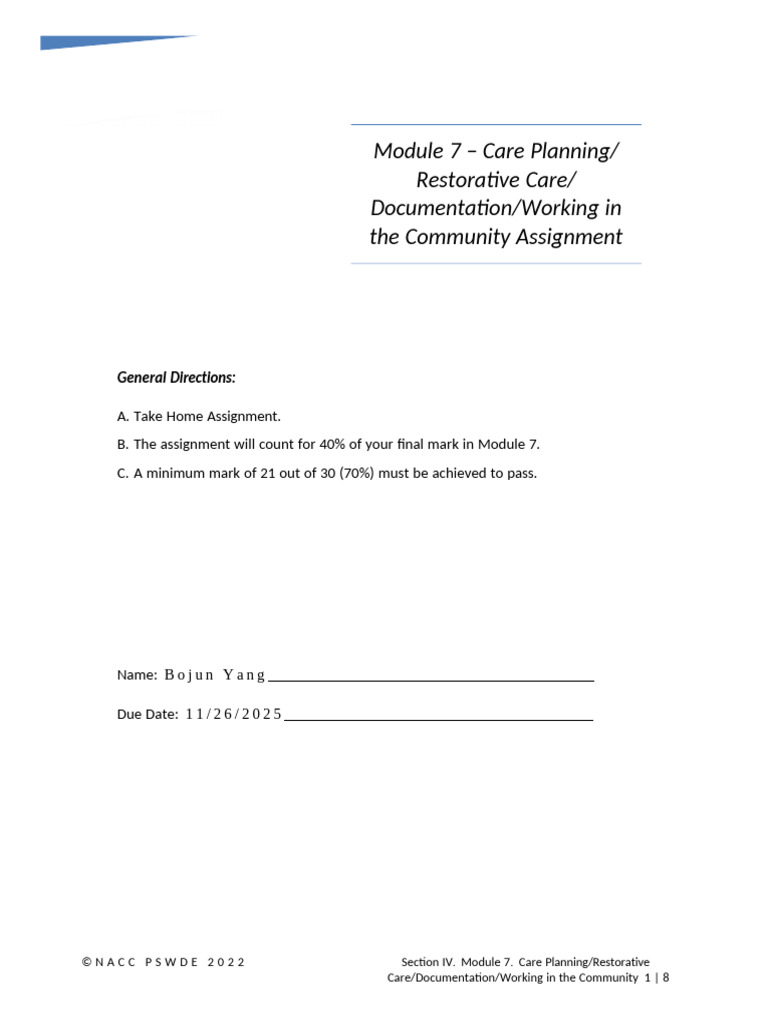 IV 8+Assigmt+ +Module+7+Care+Planning | PDF | Stroke | Motivation