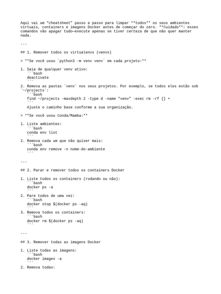 Limpeza Completa de Ambientes e Docker | PDF | Informática | Programas