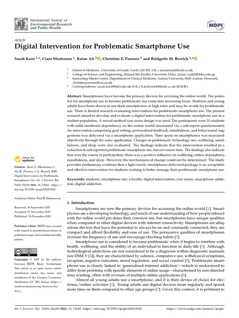 Digital Intervention For Problematic Smartphone Use | PDF | Mindfulness ...