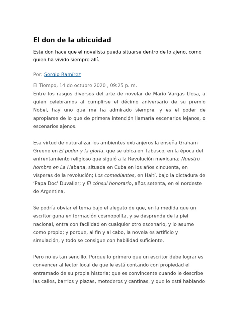 SERGIO RAMÍREZ - El Don de La Ubicuidad | PDF