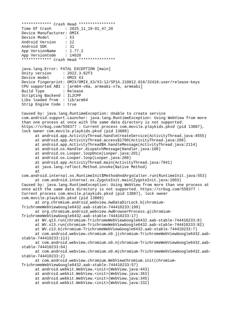 OMIX X3 Crash Report: WebView Error | PDF | Android (Operating System ...