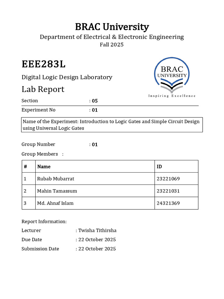 EEE283L Lab Report 1 Group1 | PDF | Logic Gate | Boolean Algebra