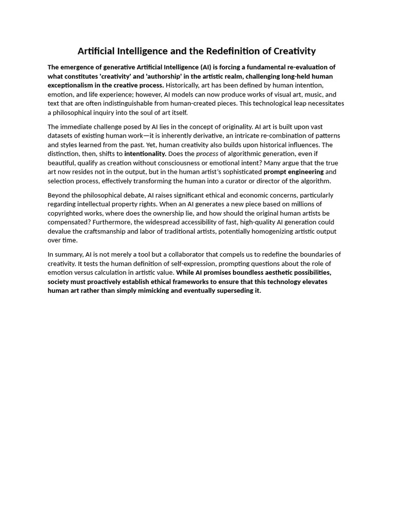 AI's Impact on Creativity and Authorship | PDF