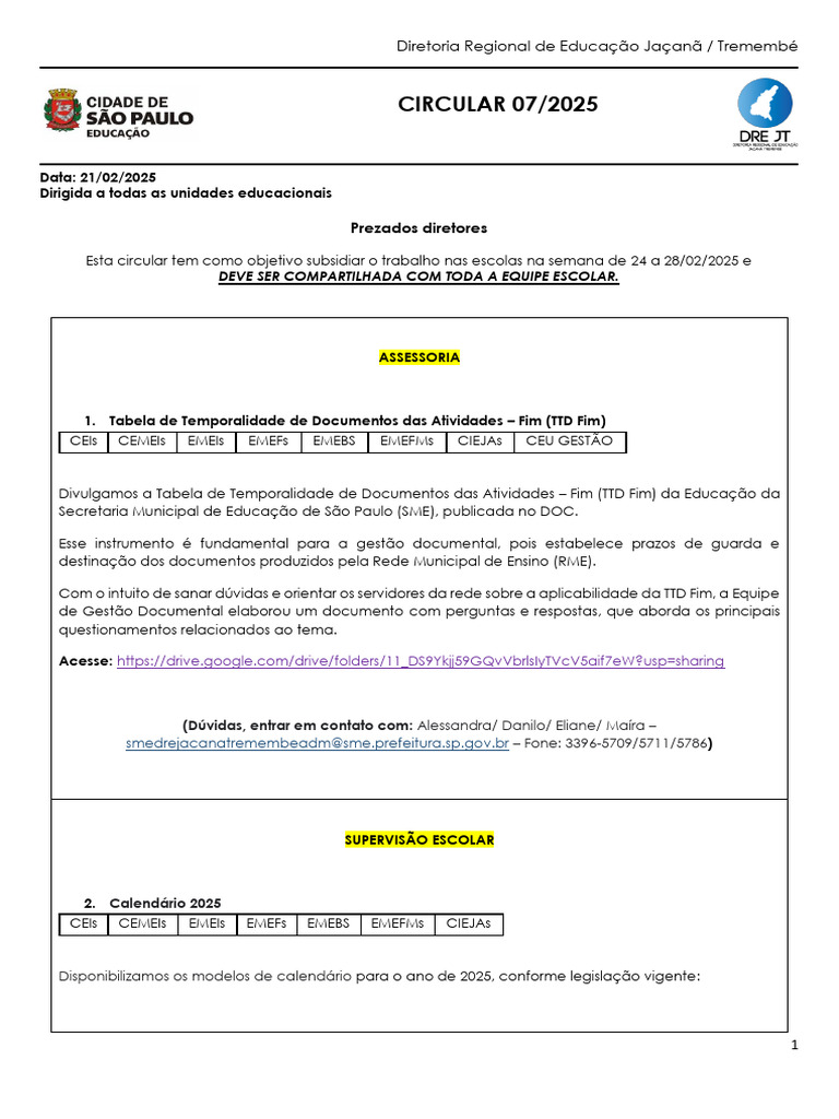 Circular 07/2025: Diretrizes Educacionais | PDF | Vírus da Zika