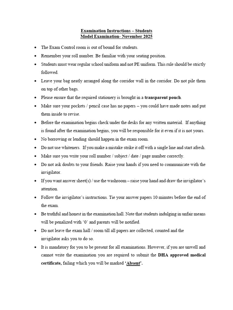 Exam Instructions- Students | PDF