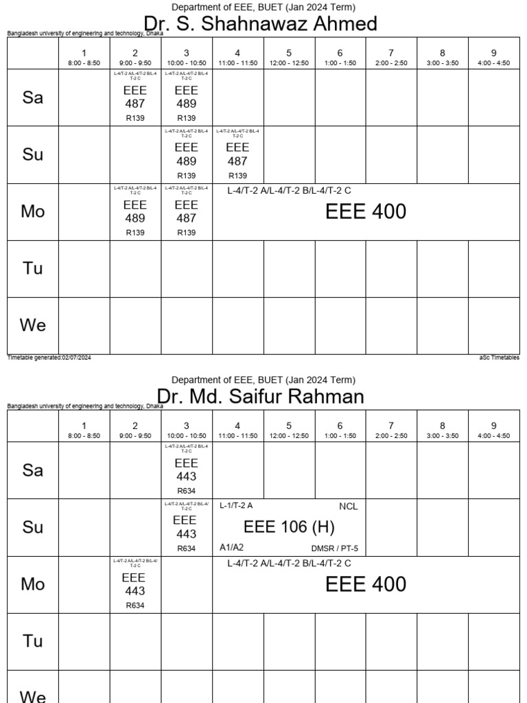 EEE BUET UG Routine January2024 Faculty | PDF | Bangladesh
