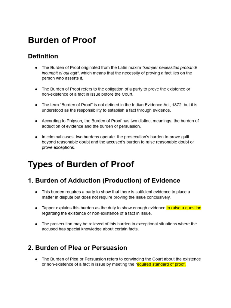 Understanding Burden of Proof in Law | PDF | Burden Of Proof (Law ...