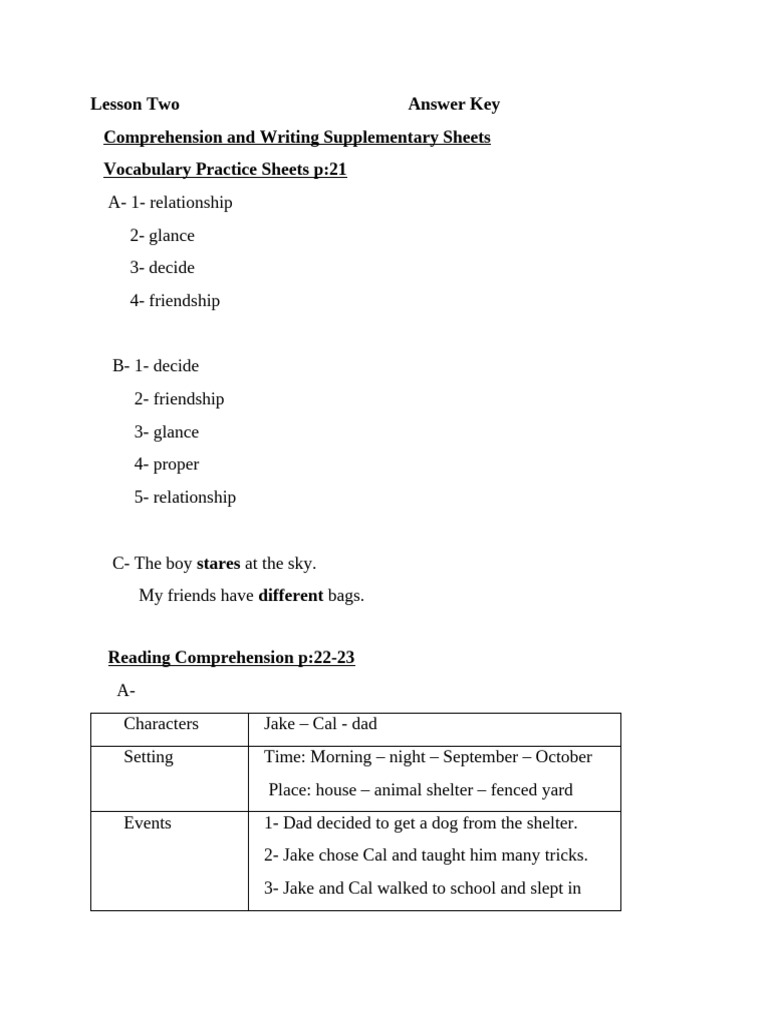 Comprehension and Writing Answer Key | PDF
