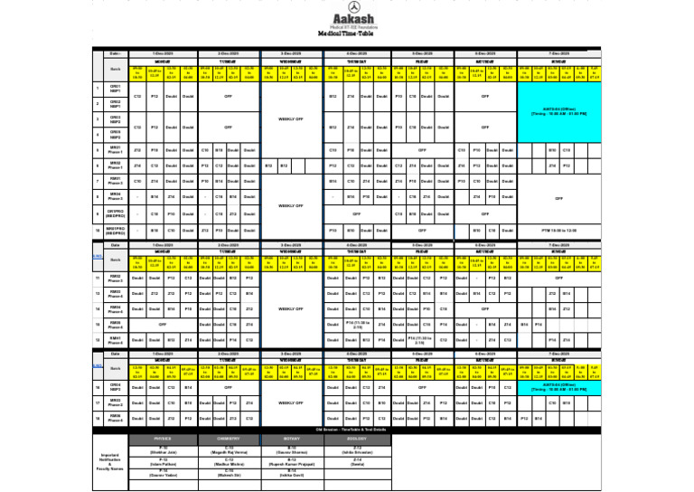 Medical Time-Table for December 2025 | PDF