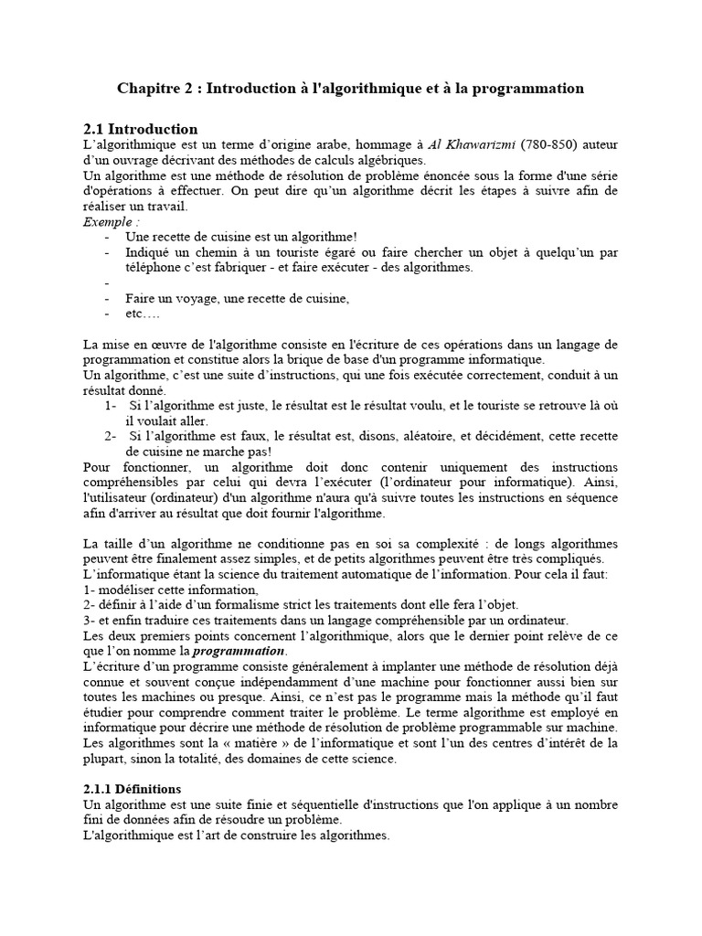 Introduction à l'algorithmique et programmation | PDF | Programmation ...