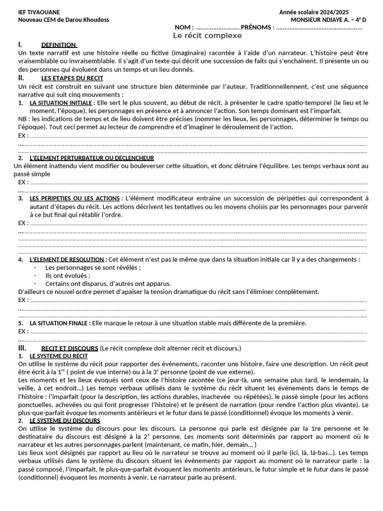 Structure du récit narratif expliquée | PDF | Sujet (Grammaire ...