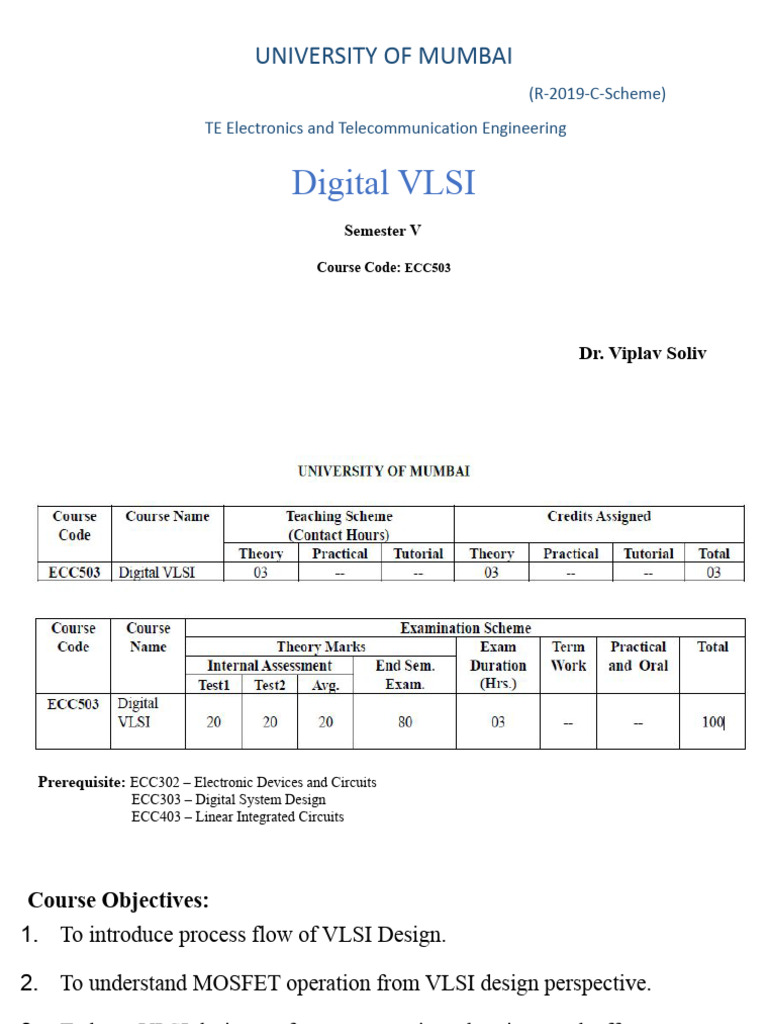 Digital VLSI Design Course Overview | PDF | Cmos | Mosfet