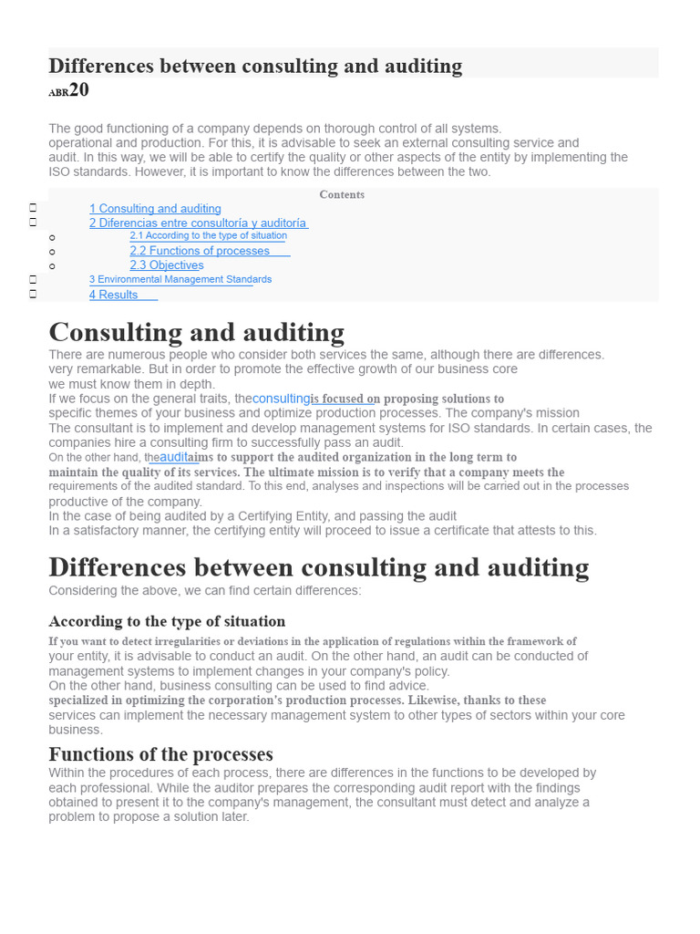 Consulting vs Auditing: Key Differences | PDF | Audit | Consultant