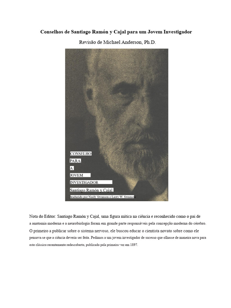 O conselho de Santiago Ramón y Cajal para um jovem investigador | PDF ...