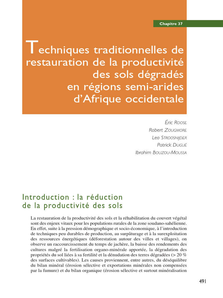 Restauration des sols en Afrique semi-aride | PDF | Sol (pédologie ...